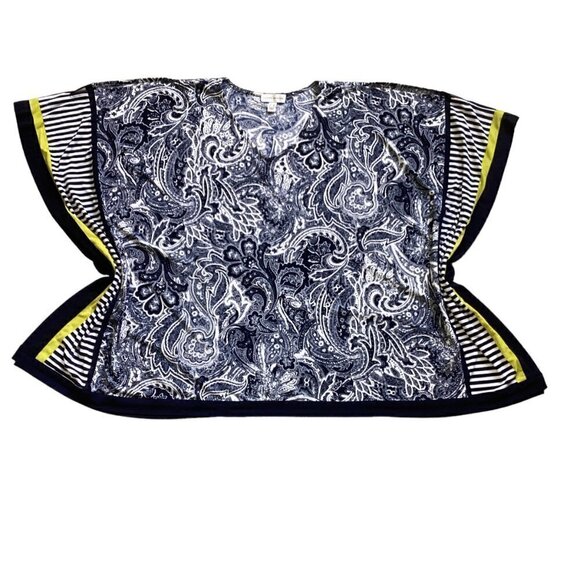 Susan Graver Printed Liquid Knit Scarf Batwing Sleeve Paisley Poncho Top S #67L - Picture 5 of 7